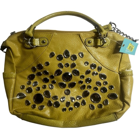 Kathy Van Zeeland yellow faux leather embelleced with rhinestones NWT - Picture 1 of 16
